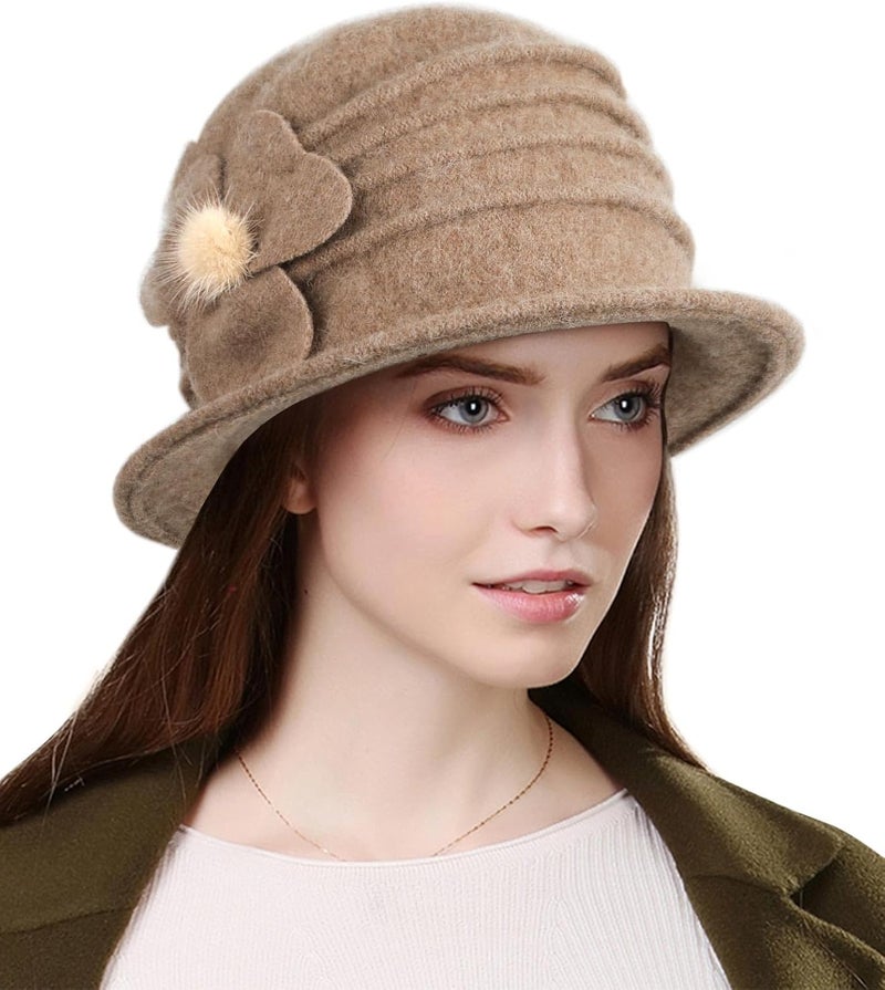 Sumolux Women Beret Hat French Vintage Floral Wool Dress Cloche Classic Winter Hat 1920s - Image 1